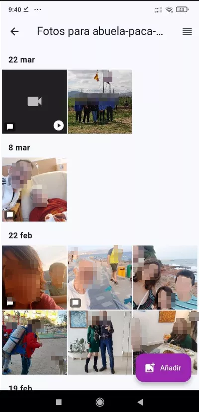 Galería de fotos con fechas y miniaturas